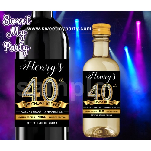 40th Birthday Party wine labels,Gold diamonds 40th Birthday Party wine labels,(14ab)